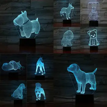 3D-Dog Lampe 7 Farver Skiftende Night Light Touch Remote Base Gaver Til Børn, Soveværelse Indretning Akryl Plade Understøtter USB Opladning