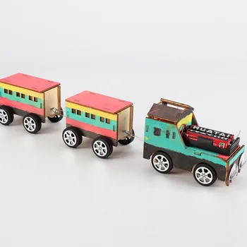 Børn Videnskab Legetøj DIY Eksperiment Kit 3D Træ Tog Elektronisk Legetøj Til Børn Uddannelsesmæssige Malet Toy Sæt Interaktive Spil
