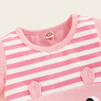 Baby Pige Tøj 0-24 Måneder Korte Ærmer Sparkedragt Til Nyfødte Solid Pink Stribe Cartoon Animal Print Buksedragt Clearance Udstyr