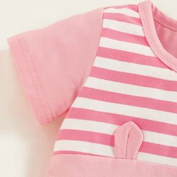 Baby Pige Tøj 0-24 Måneder Korte Ærmer Sparkedragt Til Nyfødte Solid Pink Stribe Cartoon Animal Print Buksedragt Clearance Udstyr