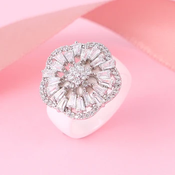 S925 Sterling Sølv Rhinestone Krystal vielsesringe Kvinders Zircon Sund Keramiske Ringe forlovelsesringe Glamour Smykker