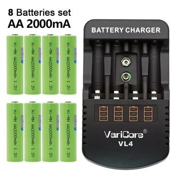 8STK VariCore AA 2000mah 1,2 V NiMH-batterier for robot-fjernbetjening legetøj medicinsk udstyr produkter+VariCore VL4 Oplader