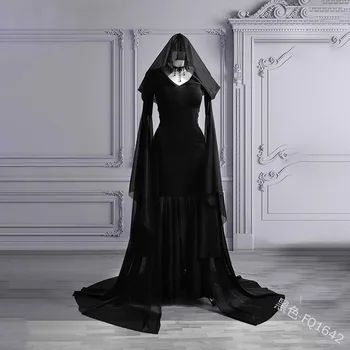 Kvinder Med Lange Ærmer Løs Gulv Længde Hooded Dress Cosplay Kostume Gotisk Kjole Middelalderlige Kjole Kjoler Halloween Kjole Heksen Dress