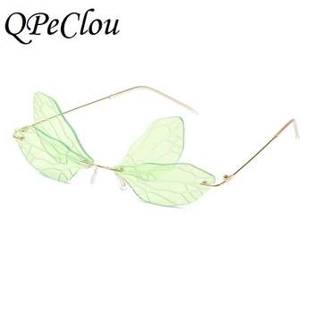 QPeClou 2020 Nye Fashion Party Farverige Dragonfly Solbriller Kvinder Vintage Steampunk Sol Briller Kvindelige Uindfattede Sjove Nuancer