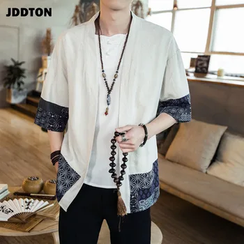 JDDTON Mænds Bomuld Kimono Jakker Fritid Cardigan Streetwear Skjorter Japansk Samurai Traditionelle Casual Jakker 5XL JE011