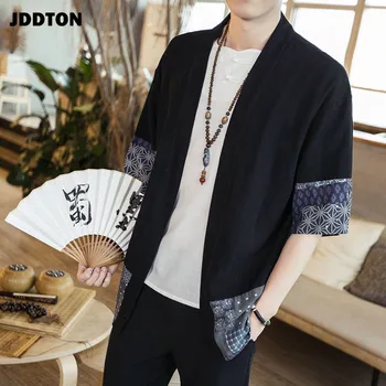 JDDTON Mænds Bomuld Kimono Jakker Fritid Cardigan Streetwear Skjorter Japansk Samurai Traditionelle Casual Jakker 5XL JE011