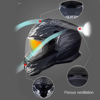 GSB Full Face-Casco Moto Dobbelt Linse Motocross-Hjelm, Flip Op Road Motorcykel Hjelm Med Dual Øverste Ventilationskanaler med Aftageligt Foring, Sort