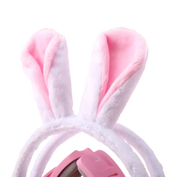 S21 Hovedtelefoner Pink Sød Pige Bunny Ører Headset Med Støjreduktion Spil Lytte Song Hovedtelefoner