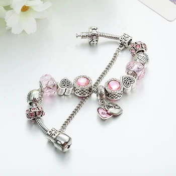 VIOVIA Europæisk Stil Autentisk Tibetansk Sølv Pink Krystal Armbånd til Kvinder, Oprindelige DIY Perler Smykker Gave B16142
