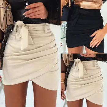 Kvinder Sexy Bandage Høj Talje Blyant Part Bodycon Hip Kort Mini Skirt solid bomuld nederdel