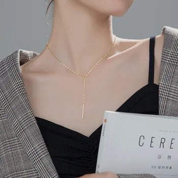 S925 Sølv Halskæde koreansk-Style-A - line-Y-Formet Kravebenet Kæde-Pladsen Kvast Enkelt-Halskæde Halskæde