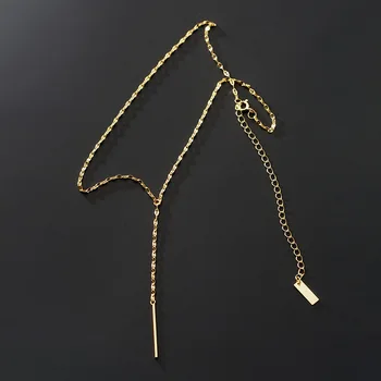 S925 Sølv Halskæde koreansk-Style-A - line-Y-Formet Kravebenet Kæde-Pladsen Kvast Enkelt-Halskæde Halskæde