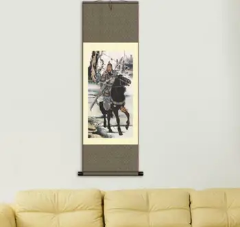 1pc Hjem Dekoration Kinesisk silke malleri Guan Yu Blæk maleri 