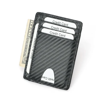 BONAMIE Carbon Fiber Kreditkort Indehaveren Mini Slim RFID Tegnebøger Pu Læder Sort visitkort Holder Til Mænd Enkel Pung Taske