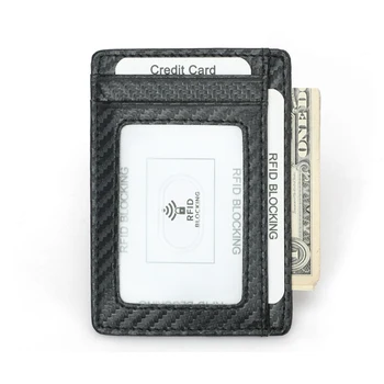 BONAMIE Carbon Fiber Kreditkort Indehaveren Mini Slim RFID Tegnebøger Pu Læder Sort visitkort Holder Til Mænd Enkel Pung Taske