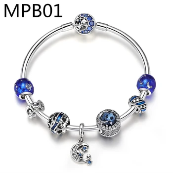 MPB1 Fashion Star med Månen Charme legering Armbånd Blå Krystal Glas Perler armbånd & Armbånd til Kvinder Smykker Gave MM