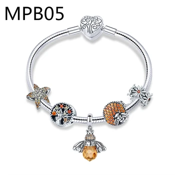 MPB1 Fashion Star med Månen Charme legering Armbånd Blå Krystal Glas Perler armbånd & Armbånd til Kvinder Smykker Gave MM