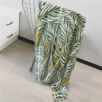 Nye Retro Kæmpe Store Grønne Blad Print Silke Tørklæde og Wrap Kvinder Blad Tørklæder Sjal Solcreme Cape Hijab Gratis Fragt