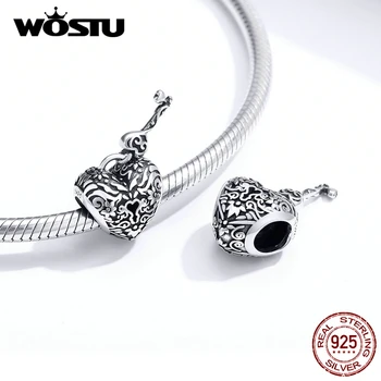 WOSTU Heart Lock-Tasten Perler 925 Sterling Sølv Vintage Charms Passer til Kvinder, Oprindelige Armbånd Halskæde Smykker FIC1447