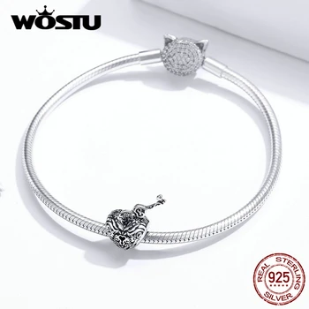 WOSTU Heart Lock-Tasten Perler 925 Sterling Sølv Vintage Charms Passer til Kvinder, Oprindelige Armbånd Halskæde Smykker FIC1447