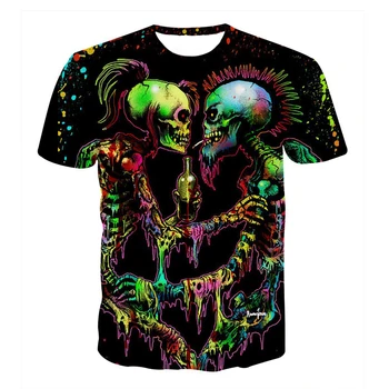 Raisevern 2019 Nye Skull Par 3D-Print T-Shirt Mænd Kvinder kortærmet T-shirt Harajuku Punk Tee Toppe Plus Size Drop Shipping