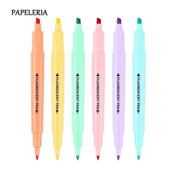 6stk/Sæt Søde Candy Farve Highlighter Pen Papirvarer Dobbelt Ledes Fluorescerende Markør tusch Pen Kontor skoleartikler