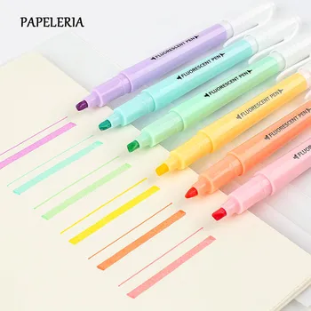 6stk/Sæt Søde Candy Farve Highlighter Pen Papirvarer Dobbelt Ledes Fluorescerende Markør tusch Pen Kontor skoleartikler