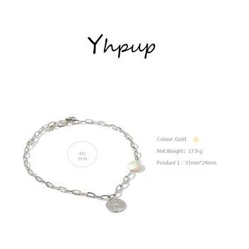 Yhpup Trendy Portræt Mønt Halskæde til Kvinder Mode ferskvandsperler Smykker Charme Metal Kabel Kæde 2020