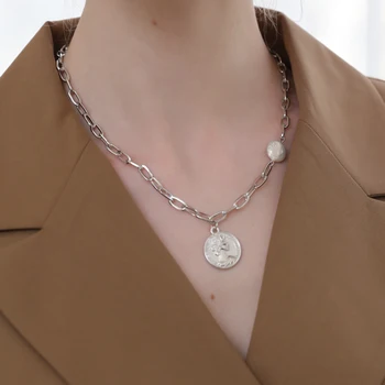 Yhpup Trendy Portræt Mønt Halskæde til Kvinder Mode ferskvandsperler Smykker Charme Metal Kabel Kæde 2020