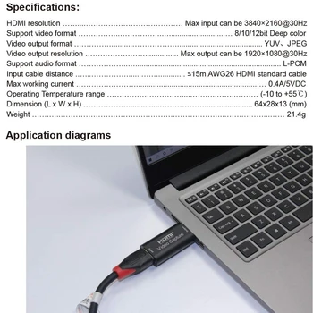 Audio Video Capture-Kort, HDMI-til-USB-1080p USB2.0 Optage via DSLR-Camcorder Action Cam 4K 1080P til PS4 Spil DVD