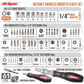 Hi-Spec 61pc Repair Tool Kit Skralde-Stik en Skruetrækker Sæt Husstand Precision Skruetrækker Sæt til Hjemmet Elektronisk