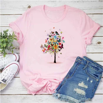 Mayos Sommeren Kvinders Butterfly Tree Print Harajuku T-shirt 2020 Mode Casual Streetwear Tøj til Kvinder T-shirt