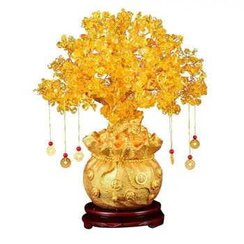 19cm Naturlig Krystal Heldig Træ Penge Træ Ornamenter Bonsai Rigdom og Lykke Feng Shui Ornamenter Home Decor(med Guld Mønter og Base)