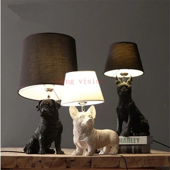 Post-moderne Harpiks Bord Lampe Til Soveværelset, stuen Børn værelses børn sengelampe Hunde bordlampe Sort med lampeskærme