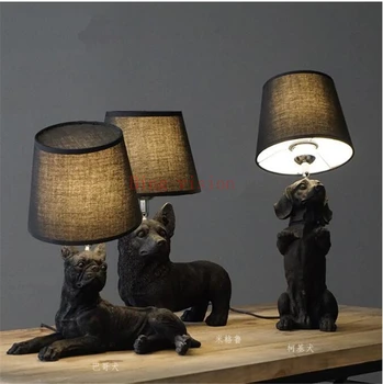 Post-moderne Harpiks Bord Lampe Til Soveværelset, stuen Børn værelses børn sengelampe Hunde bordlampe Sort med lampeskærme