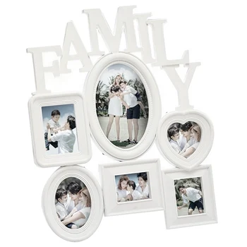 Ny Familie fotoramme vægtæppe 6 Multi-Størrelse Billeder Holder Skærmen Home Decor Gave 30X37Cm Bagsiden med Pull Faner - Hvid