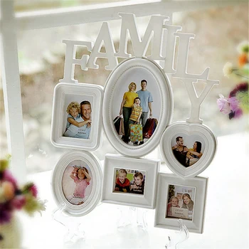 Ny Familie fotoramme vægtæppe 6 Multi-Størrelse Billeder Holder Skærmen Home Decor Gave 30X37Cm Bagsiden med Pull Faner - Hvid