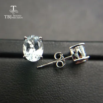 TBJ,Naturlige Aquamarine gemstone øreringe simpel lille classic øreringe i 925 sterling sliver for piger, kvinder som engagement gave