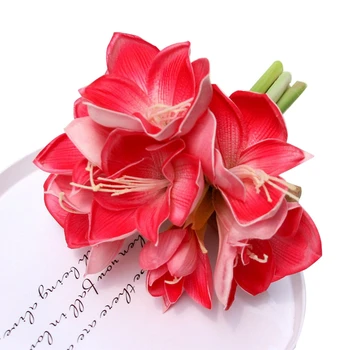 Real touch PU Bush Lilje Blomster Bryllup Brude Buket Falske Orchid Kunstig Blomst Hånd Følte Clivia Miniata