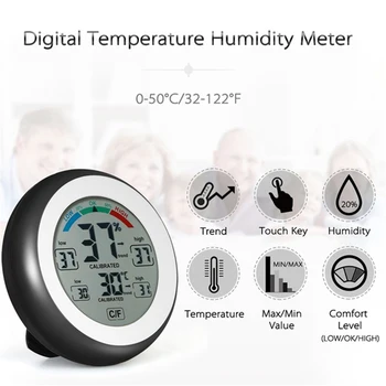 LCD-Display Digital Termometer Hygrometer Runde Trådløse Elektroniske Temperatur Luftfugtighed Meter Vejr Station Tester Indendørs