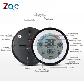 LCD-Display Digital Termometer Hygrometer Runde Trådløse Elektroniske Temperatur Luftfugtighed Meter Vejr Station Tester Indendørs