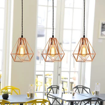 Moderne metal Diamant bur vedhæng lys vintage rose gold birdcage pendel kreative hængende lampe til restaurant stue