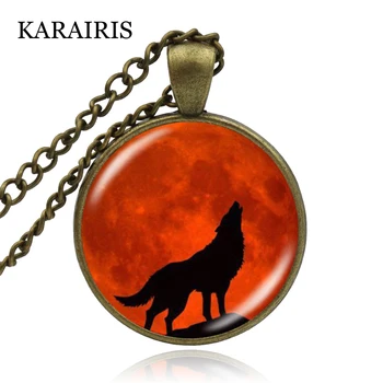 KARAIRIS Wolf Facetslebet Glas Glødende Vedhæng Halskæder Til Mænd Mode Smykker, Bronze, Sølv Forgyldt Lang Kæde Halskæder