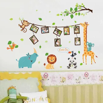 Tegnefilm dyr, giraf fotoramme klistermærker PVC Materiale Kunst vægoverføringsbilleder Til Stue, børneværelse soveværelse indretning mærkat