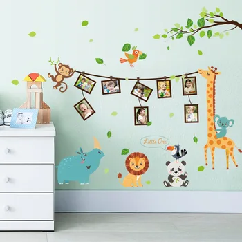 Tegnefilm dyr, giraf fotoramme klistermærker PVC Materiale Kunst vægoverføringsbilleder Til Stue, børneværelse soveværelse indretning mærkat