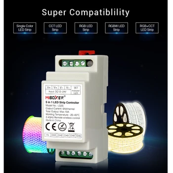 Miboxer LS2S 5-I-1 LED Strip Controller (DIN-Skinne) DC12V~24V Fjernbetjeningen for Enkelt Farve CCT RGBW RGB+CCT LED Strip Ligh