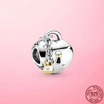 2021 Nye Valentine Gave 925 Sterling Sølv, To-Tone og Hjerte Lock Charm Perler passer Oprindelige Pandora Armbånd af 925 Sølv Smykker