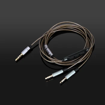 Universal 120cm 1 han, 3,5 mm til 2 mandlig 2,5 mm Sølv Audio Kabel Med Mic Til hovedtelefoner