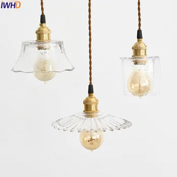 IWHD Nordiske Japansk Stil Edison Pendel lamper Restaurant Soveværelse Sengen Messing Glas Hængende Lamper LED Hanglamp