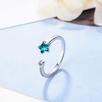 ANENJERY 925 Sterling Sølv, Blå Krystal Stjerne Åbning Ring For Kvinder Pige Gave Micro Zircon Ring anillos anel S-R368
